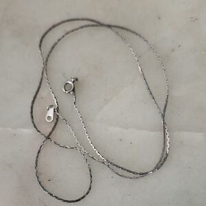 Vintage Korea Silver Textured Herringbone Chain Necklace  23.5 Inches